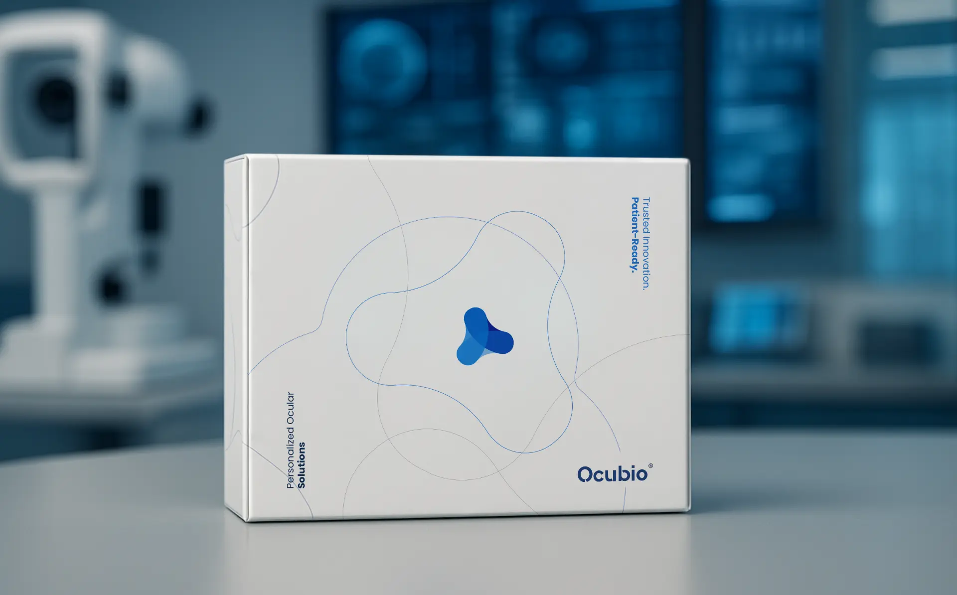 Ocubio personalized ocular solutions kit box in a clinical setting